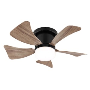 t.b.t. LED Plafony z łopatkami o wyglądzie drewna i czarną obudową.