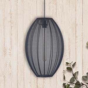 Nowoczesna lampa wisząca z czarnym kloszem z siatki drucianej. Idealna jako lampa wisząca.