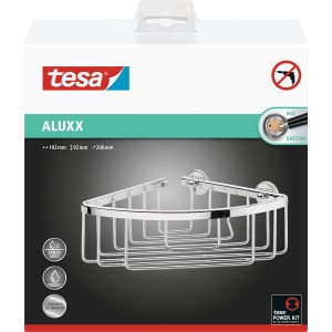Tesa Aluxx narożny koszyk prysznicowy, chromowane aluminium, do montażu na ścianie bez wiercenia.