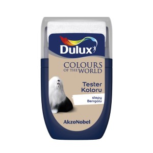 Tester farby Dulux „Stepy Bengalu”: Odcień koloru w kompaktowym opakowaniu do farb ściennych.