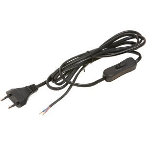 Czarny przewód zasilający 2m z włącznikiem i wtyczką Euro do instalacji lamp.