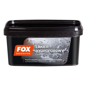 Czarne wiadro z lakierem hydrofobowym Fox Dekorator do farb efektowych.