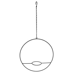 Czarna, okrągła wisząca dekoracja ogrodowa t.b.t. z łańcuchem.
