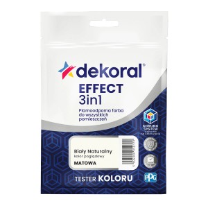 Dekoral Effect 3w1 farba do ścian, Biały Naturalny, matowa próbka koloru w saszetce testowej.