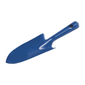 Niebieska łopatka ręczna LUX Classic, 20 cm, stalowa z oczkiem do zawieszania, do prac ogrodowych.