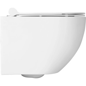 Biała, wisząca miska WC (t.b.t.) z boku.