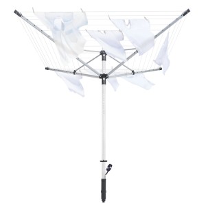 Suszarka ogrodowa rotacyjna Leifheit LinoLift 500 opalowozielona z praniem.