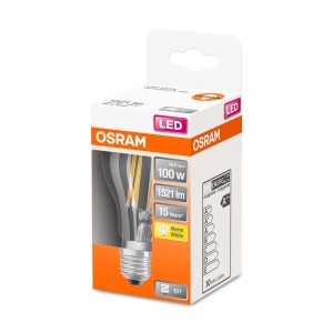 Żarówka LED OSRAM E27, 10W, ciepła biel, w opakowaniu.