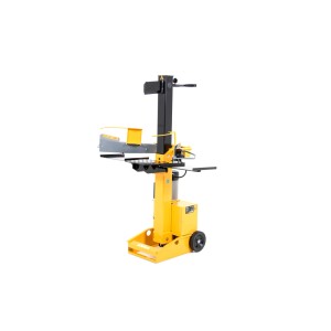 Żółta, stojąca łuparka do drewna. Elektryczna łuparka do drewna w sklepie OBI.