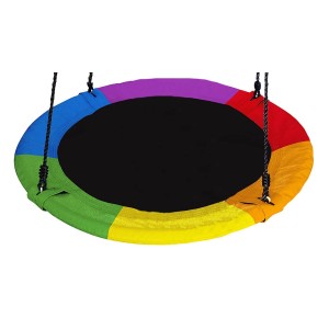 Kolorowa huśtawka talerzowa dla dzieci, kolory tęczy, wiszące siedzisko do ogrodu i na plac zabaw.