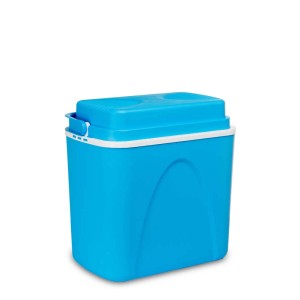 Niebieski pojemnik termoizolacyjny na akcesoria kempingowe. Praktyczny w podróży.