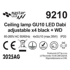 DPM Lampa punktowa DABI 4xGU10 max. 35W czarna