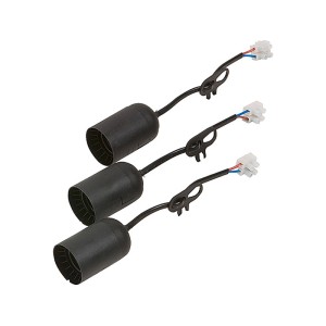 Zestaw 3 czarnych oprawek E27 z kablem i kostką do instalacji lamp.