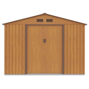 Domek ogrodowy metalowy Hudson Oak Brown - 277x319 cm, wys. 202 cm