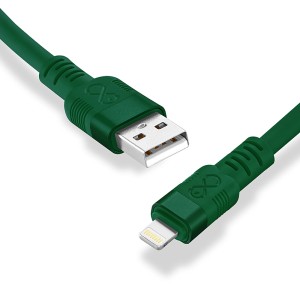 Zielony kabel do ładowania t.b.t. z USB i złączem Lightning do telefonów komórkowych.