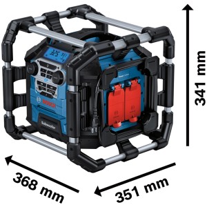 Radio Bosch Professional GPB 18V-5 C z klatką, Bluetooth, FM, AUX i subwooferem.