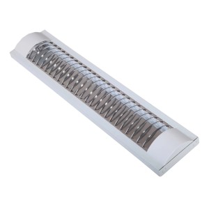 Biała lampa sufitowa t.b.t. (Plafony) ze srebrnym odbłyśnikiem.