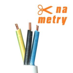 Przewody w izolacji z tworzyw sztucznych: Kabel z izolacją żółto-zieloną, czarną i niebieską.