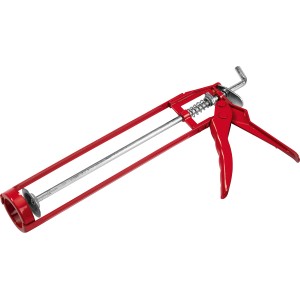 Czerwony szkieletowy pistolet do kartuszy wykonany ze stali narzędziowej do nakładania uszczelniaczy.