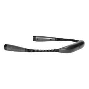 Szara latarka czołowa t.b.t. z elastyczną szyjką dla optymalnego oświetlenia.