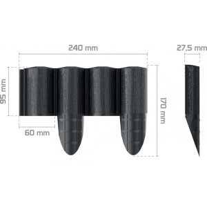 Czarny obrzeże trawnikowe/obrzeże t.b.t. z wymiarami, palisada, krawędź, obrzeże rabaty