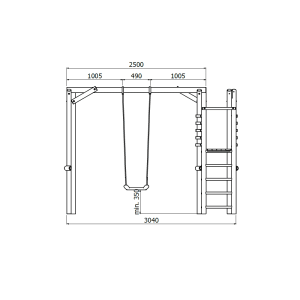 Rysunek techniczny huśtawki z drabinką i wymiarami.