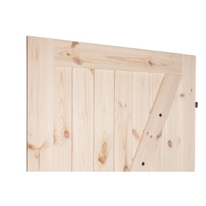 Rustykalne drewniane drzwi wewnętrzne, nieobrobione, widok szczegółowy.