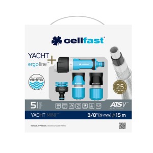 Cellfast Zestaw węża Yacht mini 15 m (3/8), składający się z węża, pistoletu natryskowego i złączek.
