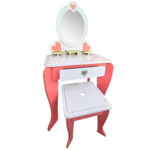 t.b.t. Toaletka z lustrem i stołkiem dla dzieci, różowo-biała. Zabawka dla dziewczynek.