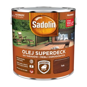 Puszka oleju Sadolin Superdeck do tarasów i mebli ogrodowych, odcień Tek.