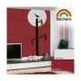 Aranżacja ściany z czerwoną farbą i motywem słupa energetycznego. Próbki kolorów "Light grey" i "Red deluxe".