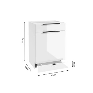 Biała szafka kuchenna dolna z szufladą i drzwiami, część zestawu mebli kuchennych.