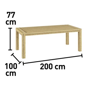 Ilustracja prostokątnego stołu ogrodowego o wymiarach 200x100x77 cm.