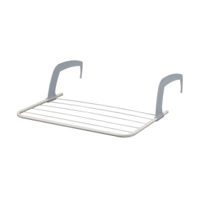 Kompaktowa, szara suszarka do wieszania, idealna na balkony.