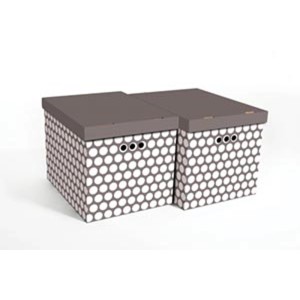 Dwa kartonowe pudełka t.b.t. z pokrywką i wzorem w kropki.