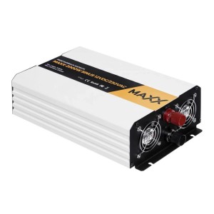 Biały inwerter t.b.t. do fotowoltaiki z radiatorem i złączami.