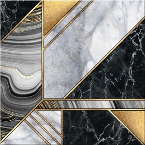Płytka dekoracyjna z efektem marmuru i złota, wzór geometryczny.