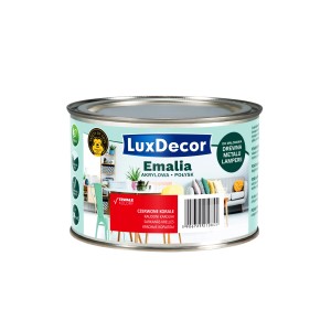 Puszka emalii LuxDecor, czerwona lazura do drewna i metalu.