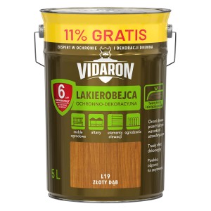 Vidaron lakierobejca do drewna, odcień Złoty Dąb, puszka 5L. Do ochrony i dekoracji drewna na zewnątrz.