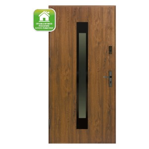 Brązowe drzwi zewnętrzne z szybą, model t.b.t.