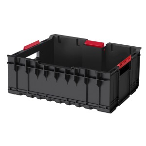 Czarna skrzynka narzędziowa t.b.t. z czerwonymi akcentami.