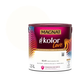 Farba do ścian Magnat #kolor Love, kremowa biel, puszka 2,5L. Farba do wnętrz.