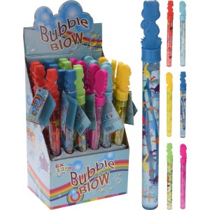 Bubble Blow patyczki do robienia baniek mydlanych na ekspozycji, różne kolory i wzory dla dzieci.