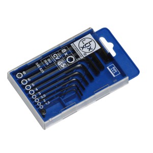 Zestaw kluczy trzpieniowych LUX, 8-częściowy, z kluczami sześciokątnymi w plastikowym pudełku.