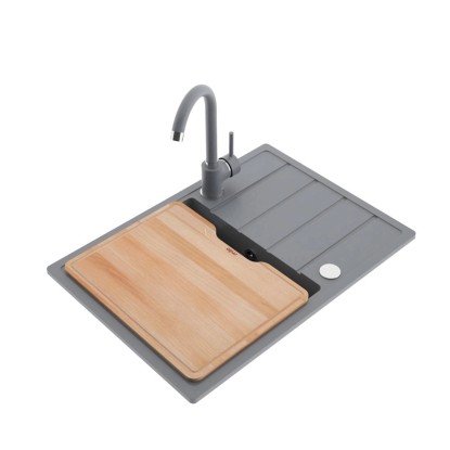 Zlewozmywak Aspen 1-kom. z ociekaczem, z baterią i deską, szary 62x44 cm