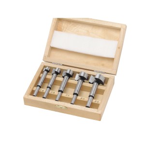 5-częściowy zestaw wierteł Forstnera (15-35 mm) w drewnianym pudełku.