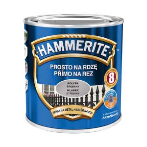 Puszka srebrnej farby do metalu Hammerite do ochrony przed rdzą. Farba antykorozyjna do metalu.