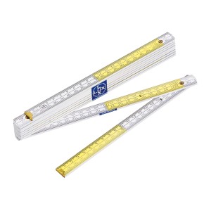 LUX Comfort 2 m składana miarka drewniana, lakierowana na żółto-biało, z drewna bukowego, do precyzyjnych pomiarów.