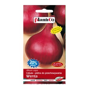 Opakowanie nasion czerwonej cebuli 'Wenta'. Odmiana późna, do przechowywania.