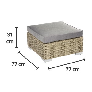 t.b.t. Stołek do mebli ogrodowych z szarą poduszką, wymiary 77x77x31 cm.